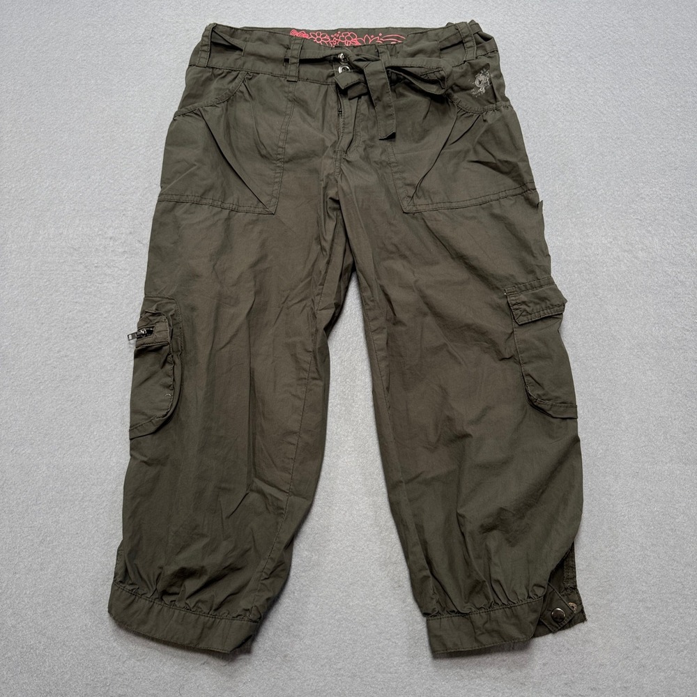 Groggy Capri Pants Women's 7 Olive Green Cargo Cropped Mid Rise Streetwear Y2K